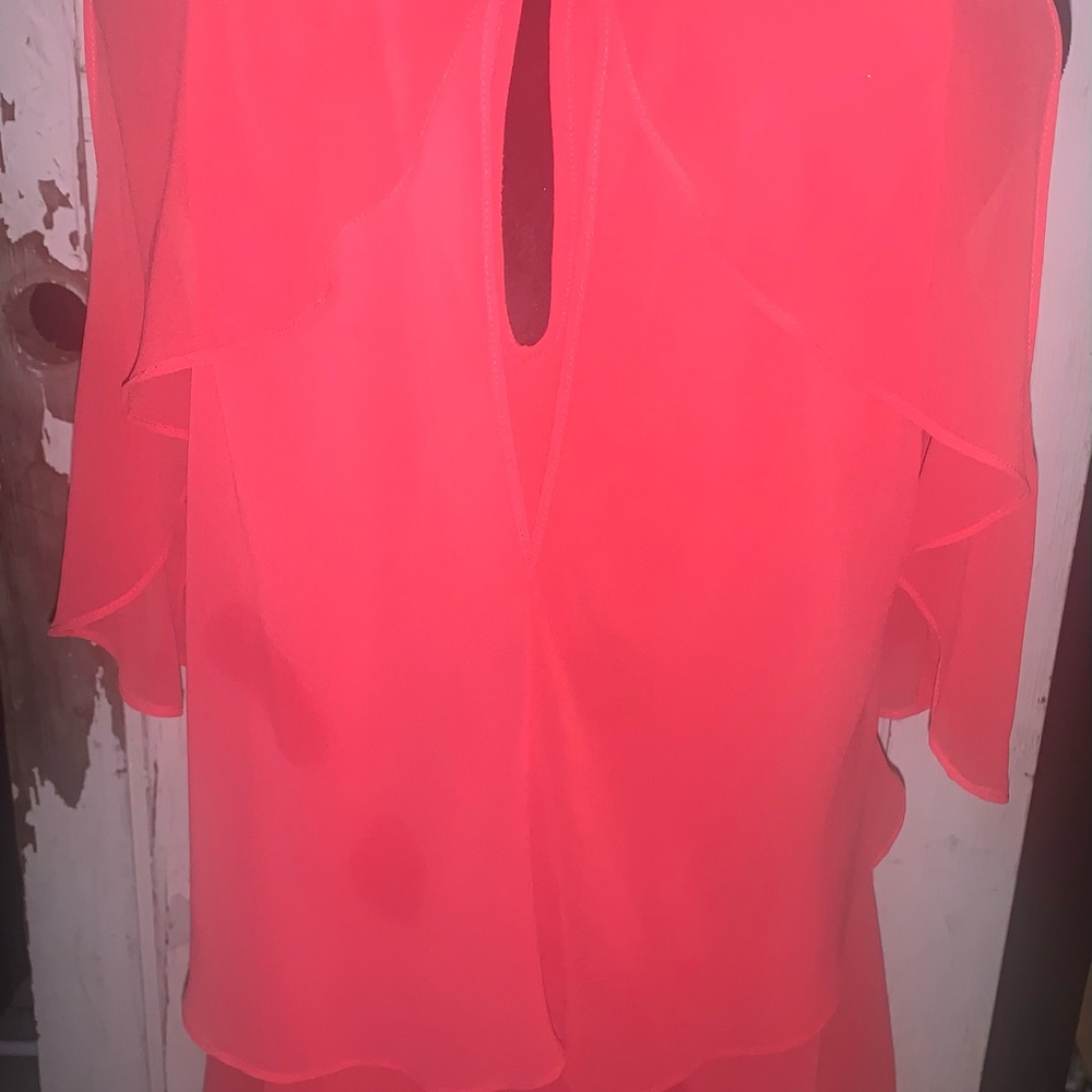 WHBM- Sheer Salmon Color Sleeveless Blouse with Tiers of Flowy Ruffles-NWOT - Picture 7 of 8